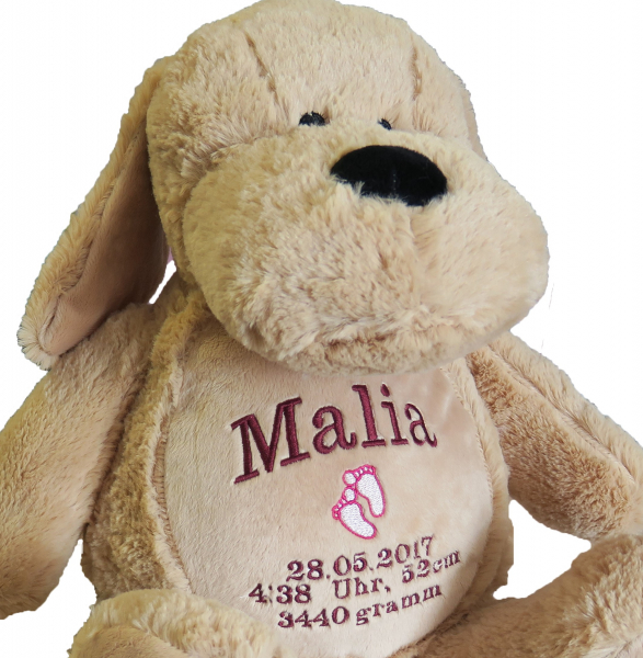 Plüschtier Einhorn, Eule, Hund, Hase, Schneemann oder Bär (40cm) mit Motiv/Name & Datum
