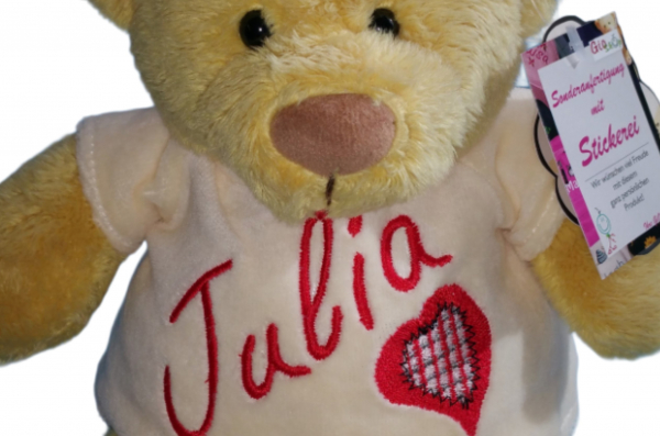 Teddy "Pummelchen" klein/ 26cm mit Minimotiv/Name & Datum bestickt