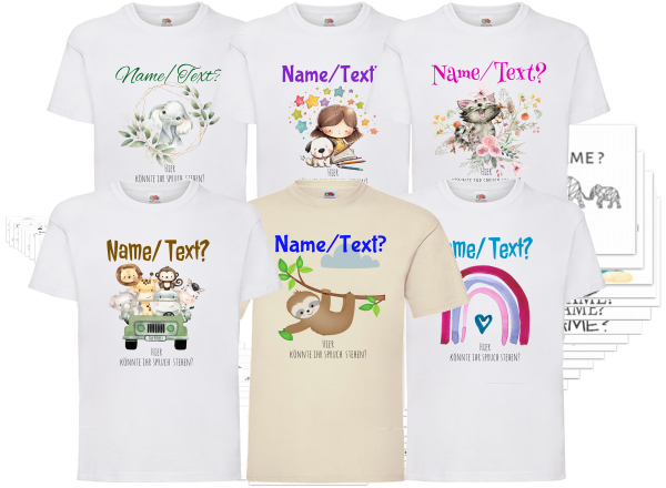 Kinder-T-Shirt Gr. 98 -164 mit Motiv/Sternzeichen/Namen/Text bedruckt