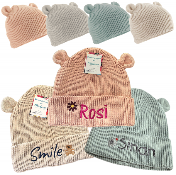 Baby Bio Stickmütze aus Baumwolle 6-24 M mit Motiv & Namen bestickt