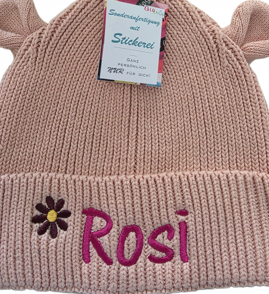 Baby Bio Stickmütze aus Baumwolle 6-24 M mit Motiv & Namen bestickt
