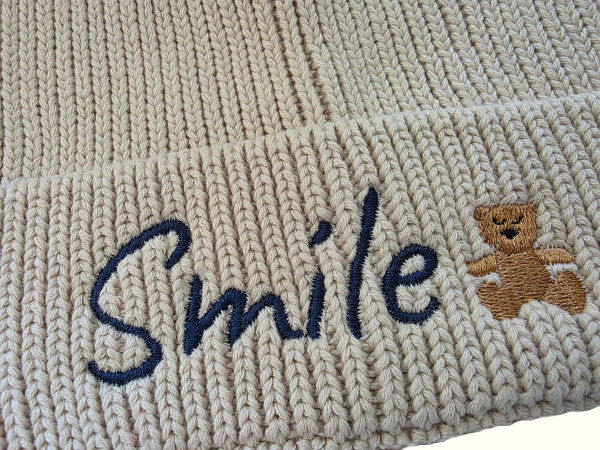 Preview: Baby Bio Stickmütze aus Baumwolle 6-24 M mit Motiv & Namen bestickt