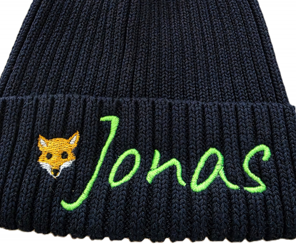 Preview: Kinder Bio Stickmütze aus Baumwolle 3-7 J mit Motiv & Namen bestickt