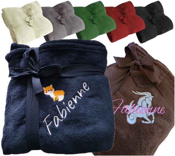 Kuscheldecke extra dick 180x130cm mit Namen/ Motiv/ Emblem bestickt