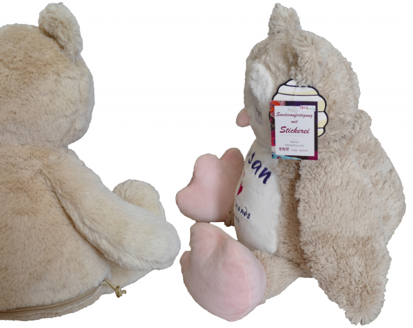 Plüschtier Einhorn, Eule, Hund, Hase, Schneemann oder Bär (40cm) mit Motiv/Name & Datum