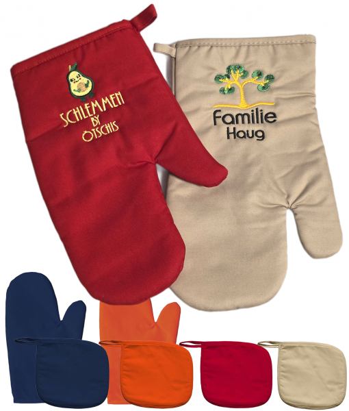 Ofenhandschuh aus Baumwolle mit Namen/ Motiv bestickt