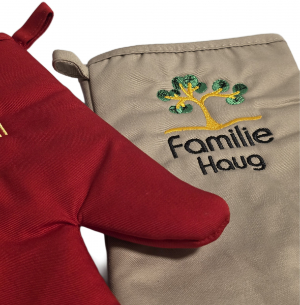 Ofenhandschuh aus Baumwolle mit Namen/ Motiv bestickt