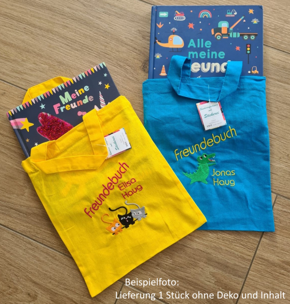 Kleine Baumwolltasche (Freundebuch, Halloween...) mit Namen & Motiv bestickt