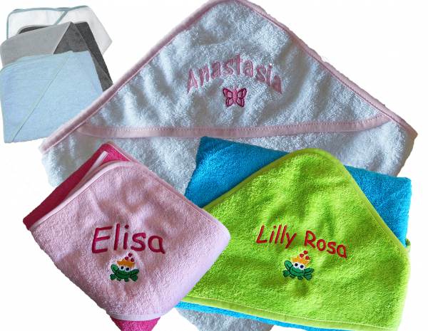 Baby Kapuzenbadetuch mit Namen/ Datum, Motiv bestickt