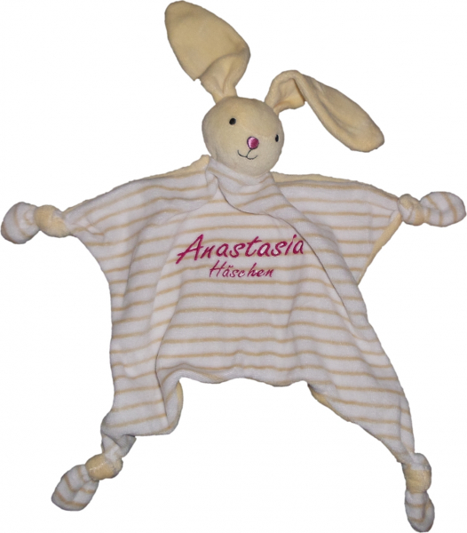 Schmusetuch,Schnuffeltuch Hase mit Name & Datum/Text bestickt