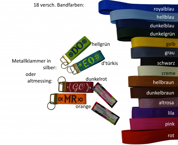 Schlüsselanhänger 30mm (light,kurz) mit Schlüsselring & Monogramm bestickt