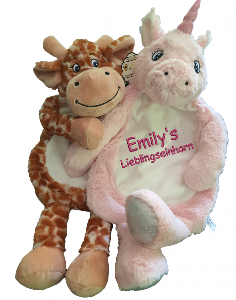 Wärmflaschenüberzug/Schlenker- Einhorn oder Giraffe (60cm) mit Name & Datum bestickt