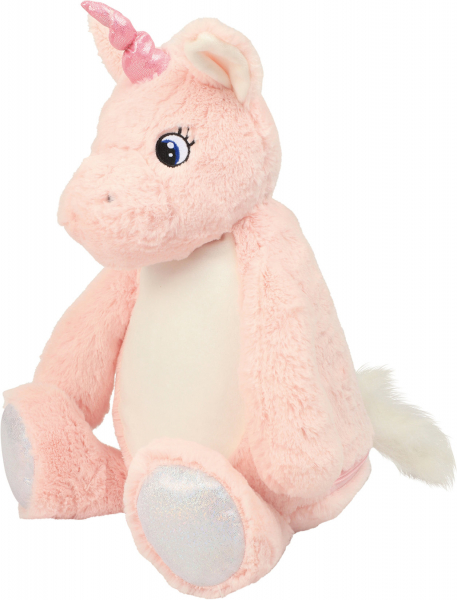 Plüschtier Einhorn, Eule, Hund, Hase, Schneemann oder Bär (40cm) mit Motiv/Name & Datum