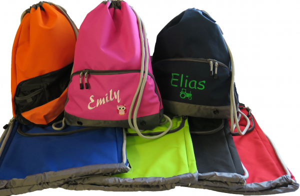 Großer Sportbeutel Rucksack Premium Qualität mit Namen / Motiv bestickt