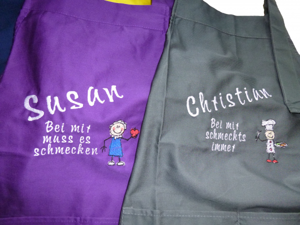 Latzschürze für Damen/Herren mit Motiv, Namen & Text/Spruch bestickt