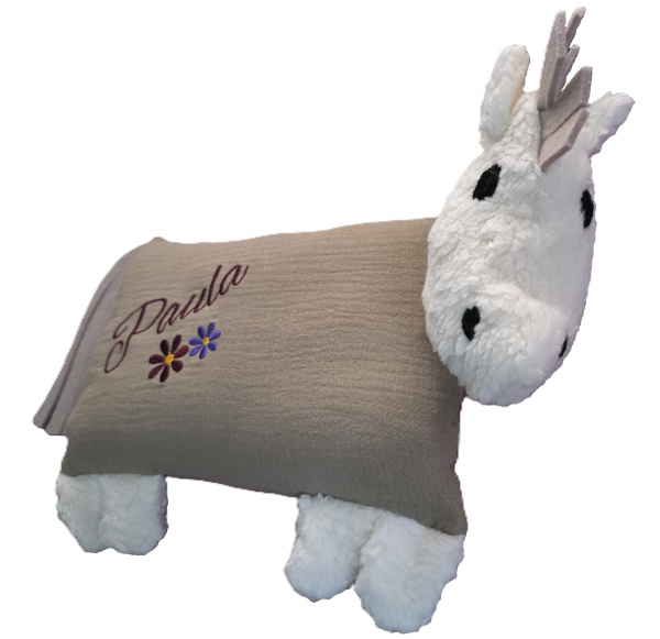 Preview: DG Schafwolle Kuschelkissen Pferd, Hund oder Hase mit Namen