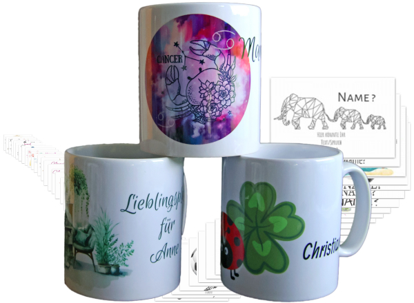 Keramik-Tasse mit Sternzeichen/Motiv/Namen/Spruch bedruckt