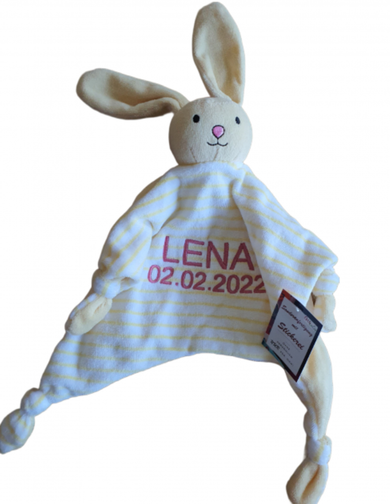Schmusetuch,Schnuffeltuch Hase mit Name & Datum/Text bestickt