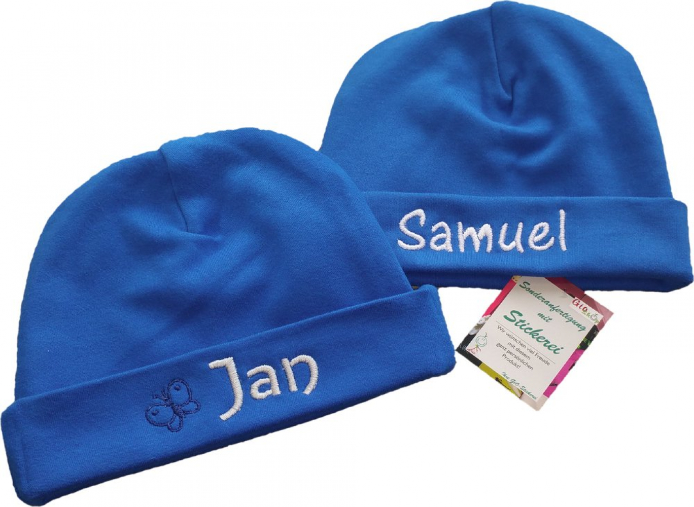 Baby Bio Mütze mit Motiv & Namen bestickt