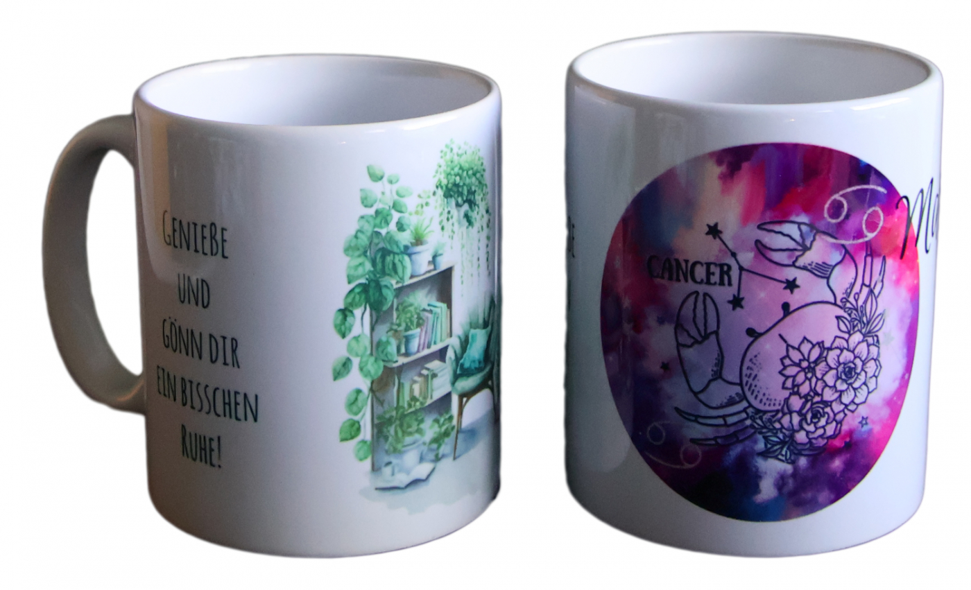 Keramik-Tasse mit Sternzeichen/Motiv/Namen/Spruch bedruckt