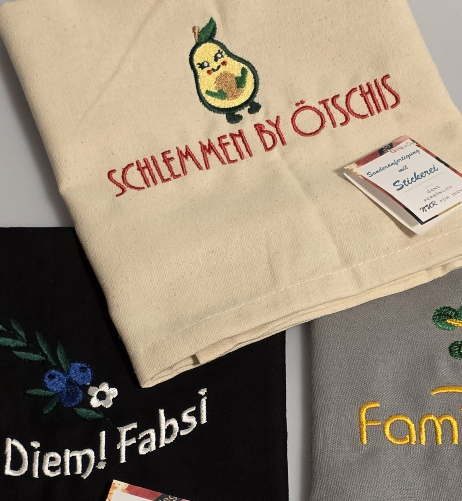 Geschirrtuch aus Bio-Baumwolle 50x70 mit Namen/ Motiv bestickt