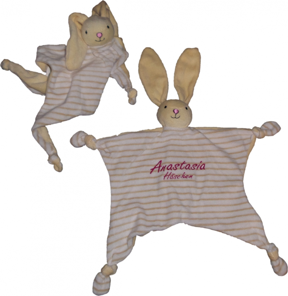 Schmusetuch,Schnuffeltuch Hase mit Name & Datum/Text bestickt