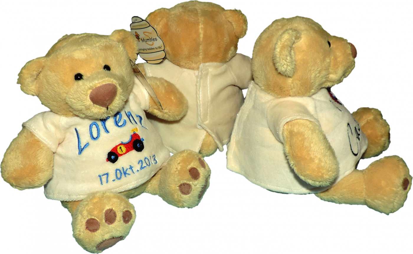 Teddy "Pummelchen" klein/ 26cm mit Minimotiv/Name & Datum bestickt