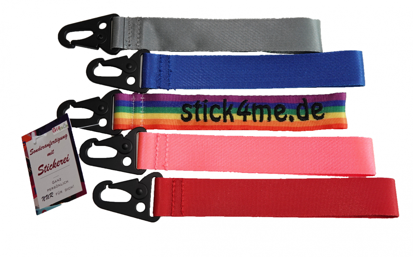 Taschenanhänger (Metallkarabiner) 25mm mit Name bestickt