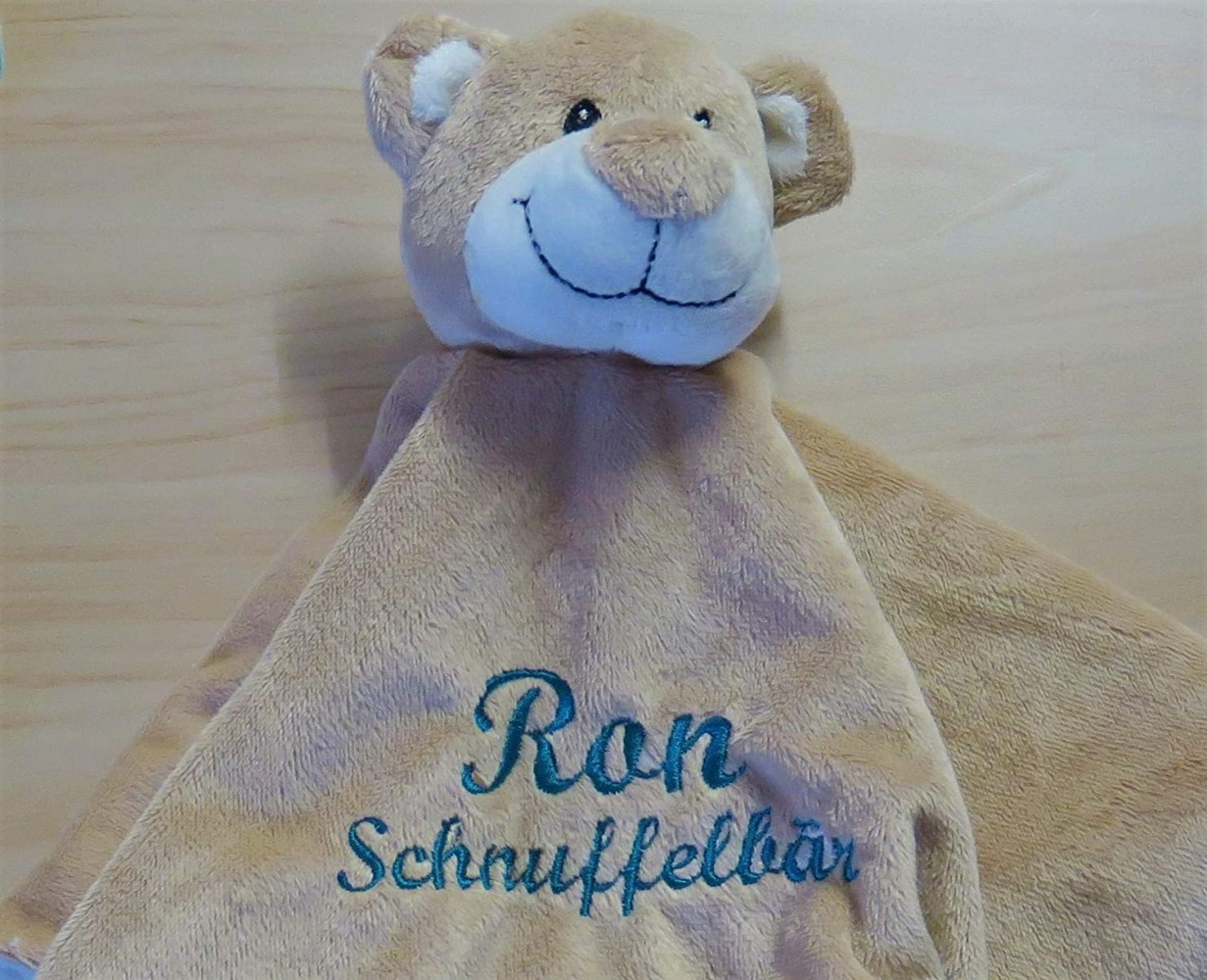 Schmusetuch,Schnuffeltuch Hund (Bär) mit Name & Datum/Text bestickt