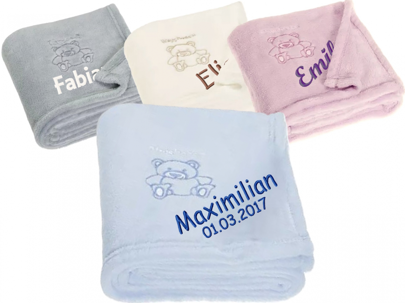 Baby Kuscheldecke Bär 100x75cm mit Name/ Datum bestickt