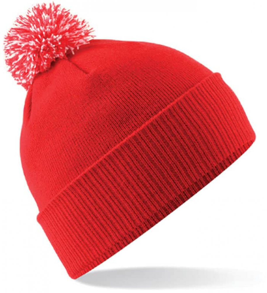 Kinder-Snow-Bommel-Strickmütze mit Motiv / Namen bestickt