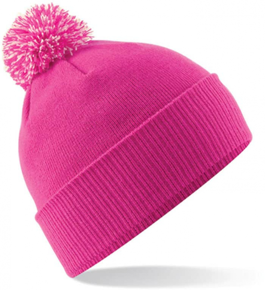 Kinder-Snow-Bommel-Strickmütze mit Motiv / Namen bestickt