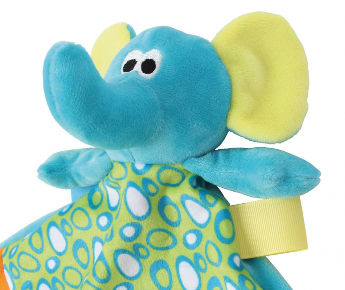 Schmusetuch Rassel Elefant (bunt) mit Name & Datum/Text bestickt