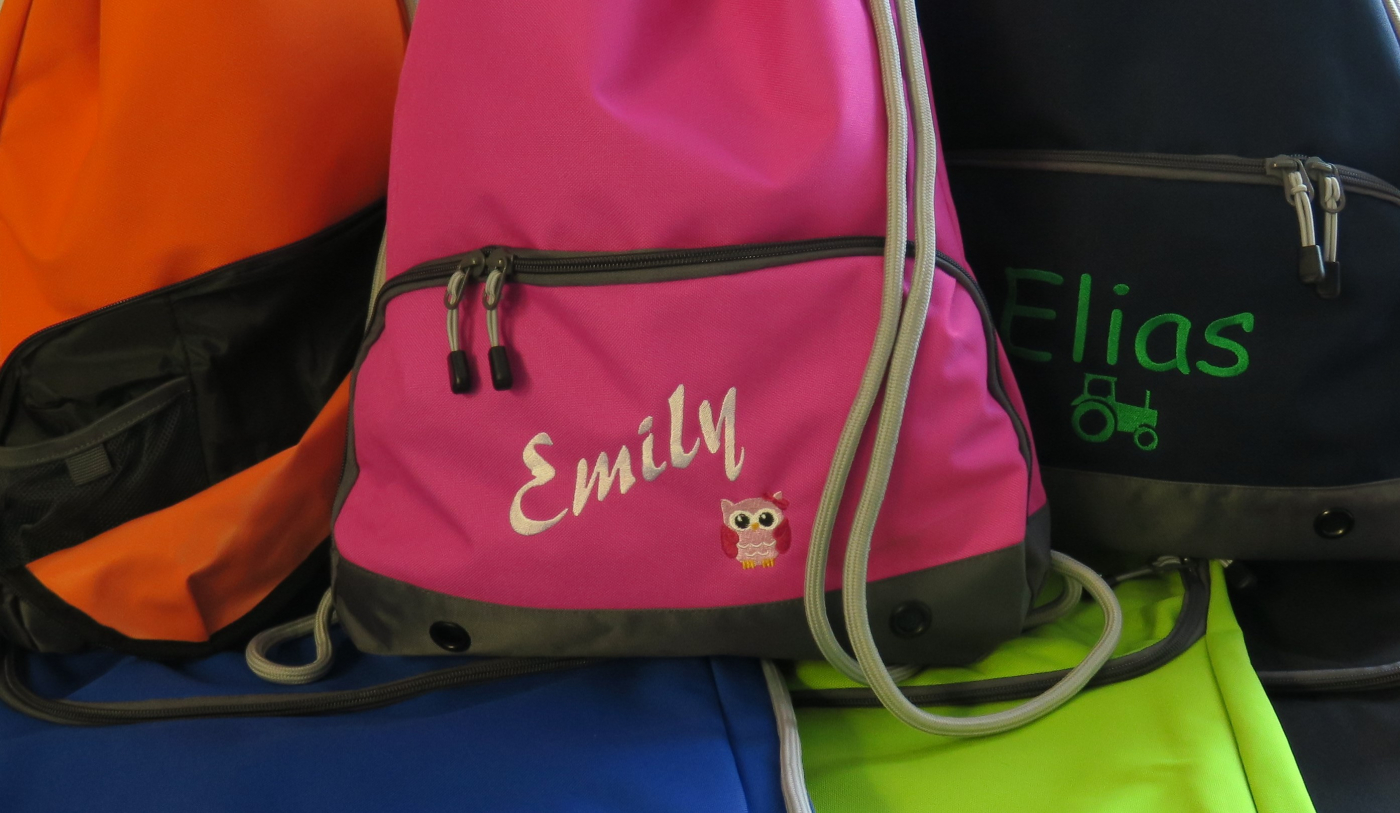Großer Sportbeutel Rucksack Premium Qualität mit Namen / Motiv bestickt