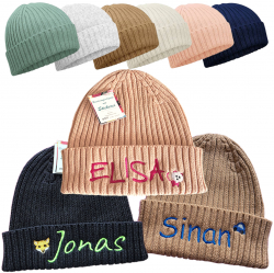 Kinder Bio Stickmütze aus Baumwolle 3-7 J mit Motiv & Namen bestickt