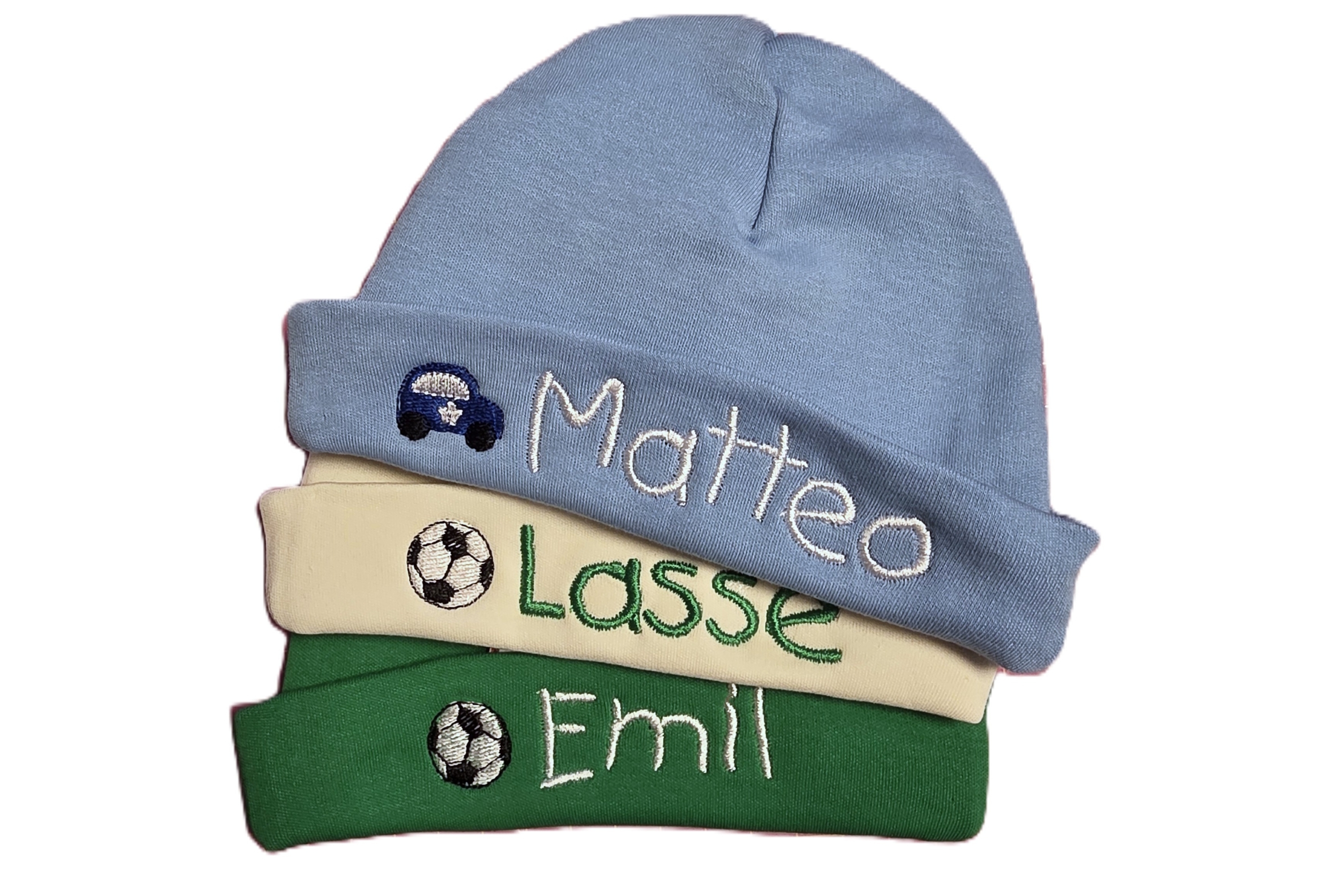 Babymützen für die Kleinsten aus weicher Bio-Baumwolle mit Namen bestickt